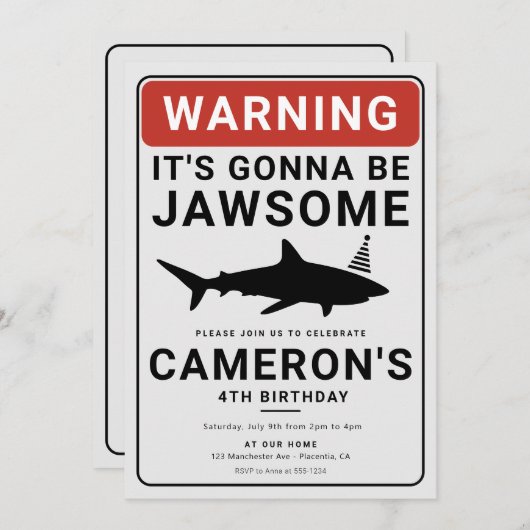 シャークアタックバースデープールパーティの招待状 招待状 (正面/裏面)