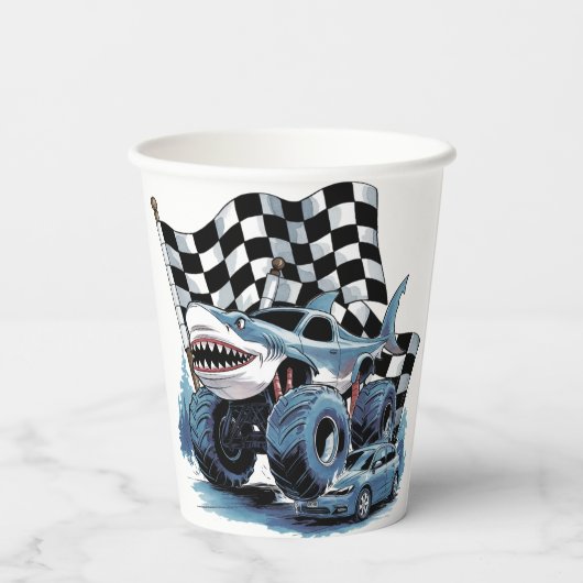 シャークアタックモンスタートラック誕生日バッシュ 紙コップ (裏面)