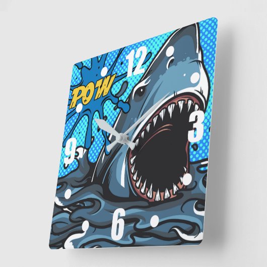 シャークアタックPOWスーパーヒーロー漫画水スプラット スクエア壁時計 (傾斜)