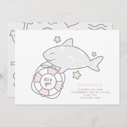 シャークアホイベビーガール誕生 案内状 (正面/裏面)