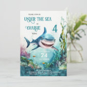 シャークアンダーザシーズ海をテーマにした子供の誕生日 招待状 (スタンド正面)