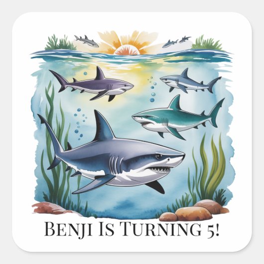 シャークアンダーザシーボーイ誕生日 スクエアシール (正面)