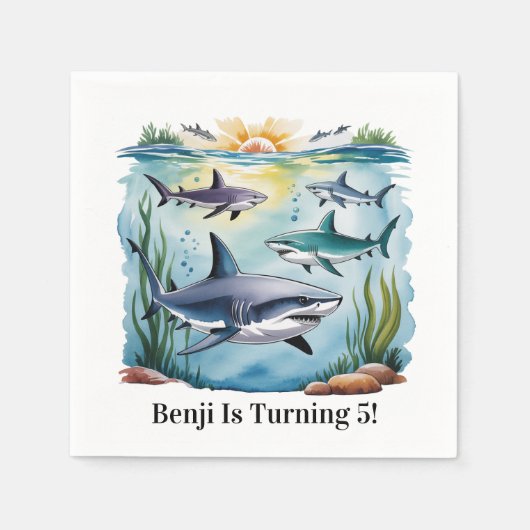 シャークアンダーザシーボーイ誕生日 スタンダードカクテルナプキン (正面)