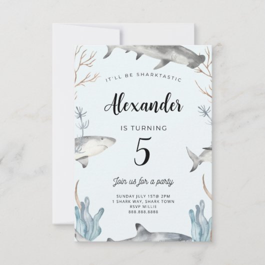 シャークアンダーザシー誕生日招待状キッズ 招待状 (正面)