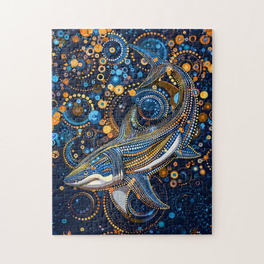 シャークインアボリジネドットアートスタイル ジグソーパズル (縦)