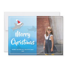 シャークインサンタハットクリスマスフラットホリデーカード