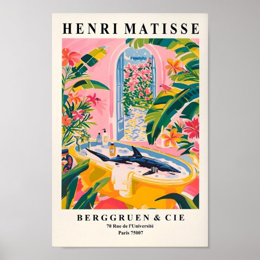 シャークインバスタブアートプリントおもしろいビーチハウスデコ ポスター (正面)