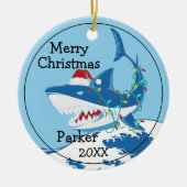 シャークウィズサンタハットカスタムオーナメント セラミックオーナメント (正面)
