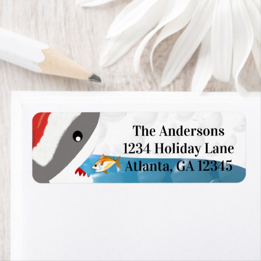 シャークウィズサンタハットフィッシュクリスマス差出人住所 ラベル (インサイチュ)