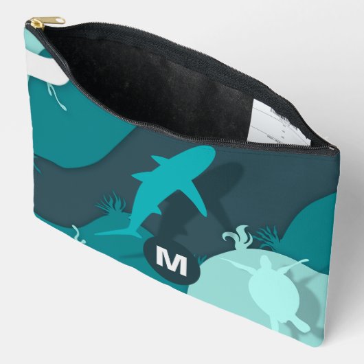 シャークカッコいいと亀の抽象芸術アートモノグラム アクセサリーポーチ (見開き)