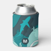 シャークカッコいいと亀の抽象芸術アートモノグラム 缶クーラー (缶正面)