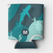 シャークカッコいいと亀の抽象芸術アートモノグラム 缶クーラー (正面)