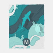 シャークカッコいい抽象芸術アートモノグラム フリースブランケット (正面)