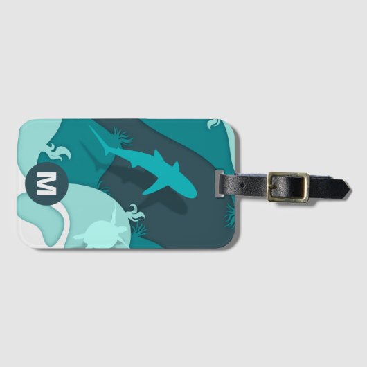 シャークカッコいい抽象芸術アートモノグラム ラゲッジタグ (正面横)