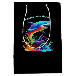 シャークカラフルスプラッシュ –  ミディアムペーパーバッグ