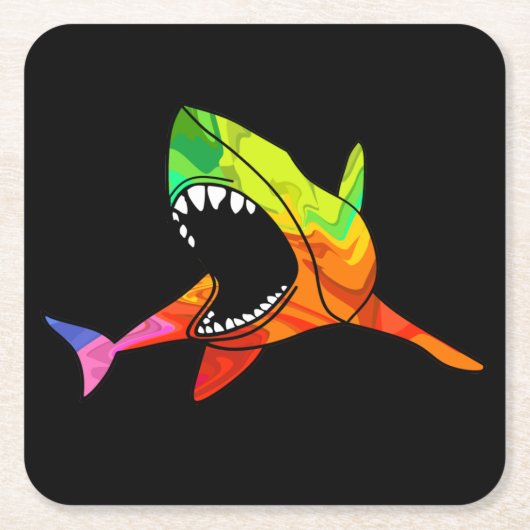 シャークカラフル スクエアペーパーコースター (正面)