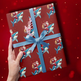 シャーククリスマスギフトラップ ラッピングペーパー