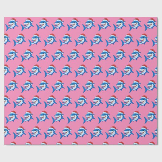 シャーククリスマスサンタハットギフトピンク海 ラッピングペーパー (フラット)