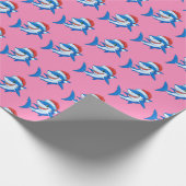 シャーククリスマスサンタハットギフトピンク海 ラッピングペーパー (角)