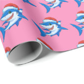 シャーククリスマスサンタハットギフトピンク海 ラッピングペーパー (ロールコーナー)