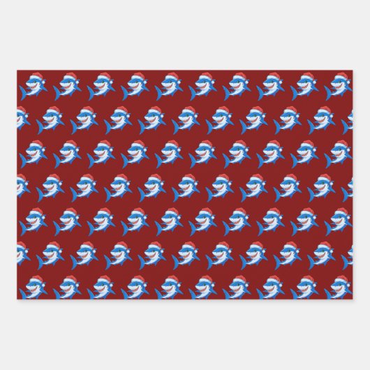 シャーククリスマスサンタハットギフト ラッピングペーパーシート (正面)