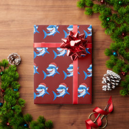 シャーククリスマスサンタハットギフト ラッピングペーパー