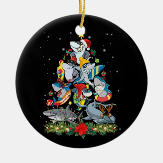 シャーククリスマスツリーオーナメントサメ愛好家 セラミックオーナメント (正面)