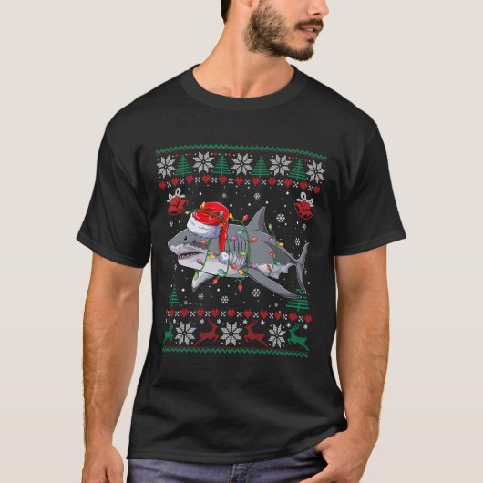 シャーククリスマスパジャマウィズサンタシー動物愛好家 Tシャツ (正面)