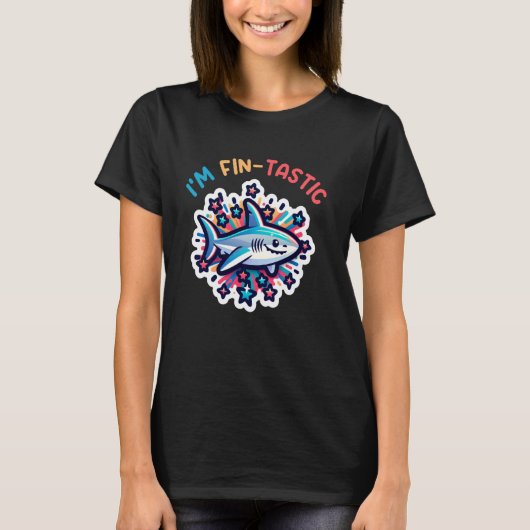 シャーククールアイズビーチシャークおもしろい Tシャツ (正面)