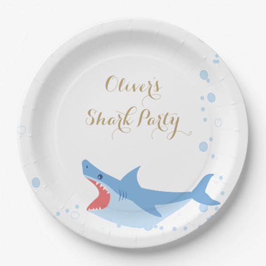 シャークサマーパーティースプラッシュ誕生日バッシュ ペーパープレート (正面)