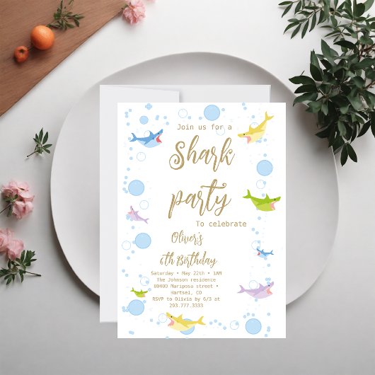 シャークサマーパーティースプラッシュ誕生日バッシュ 招待状