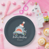 シャークサンタクロースブルークリスマスホリデー ペーパープレート (パーティー)