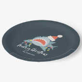 シャークサンタクロースブルークリスマスホリデー ペーパープレート (アングル)