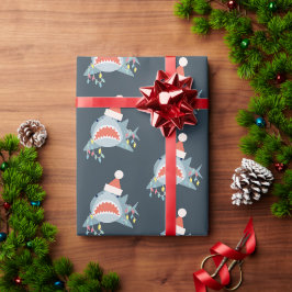 シャークサンタクロースブルークリスマスホリデー ラッピングペーパー