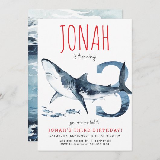 シャークサード誕生日招待状 招待状 (正面/裏面)