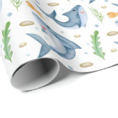 シャークザシーホワイトギフトラッピング紙 ラッピングペーパー (ロールコーナー)