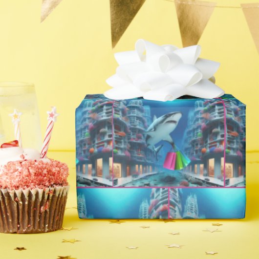 シャークショッピングインアンダーウォーターダウンタウン ラッピングペーパー (誕生日パーティー)