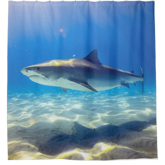 シャークスイミングブルー海水 シャワーカーテン (正面)