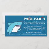 シャークスイミングプールパーティー誕生日招待状 (正面)