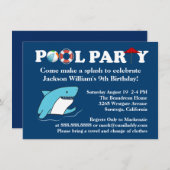 シャークスイミングプールパーティー誕生日招待状 招待状 (正面/裏面)