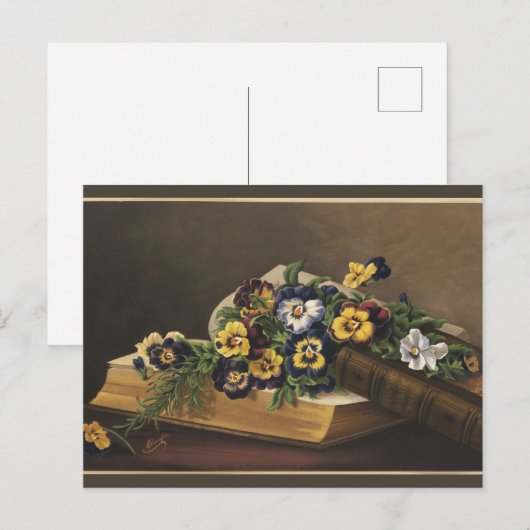 シャークスピアの古書とカラフルなパンジー ポストカード (正面/裏面)