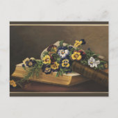 シャークスピアの古書とカラフルなパンジー ポストカード (正面)