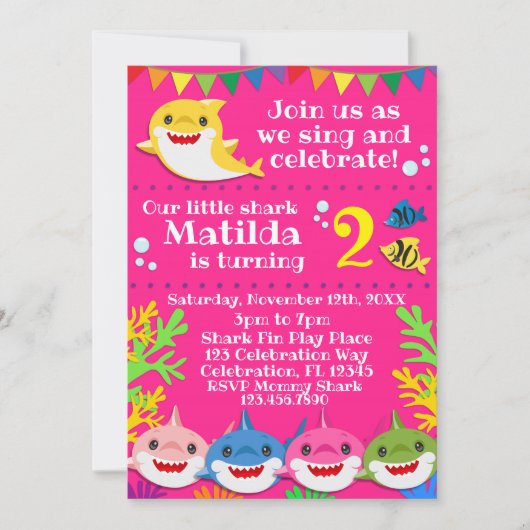 シャークスピンク誕生日招待状 招待状 (正面)