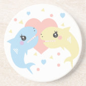 シャークスラブハートおもしろいマンガパステル コースター (正面)