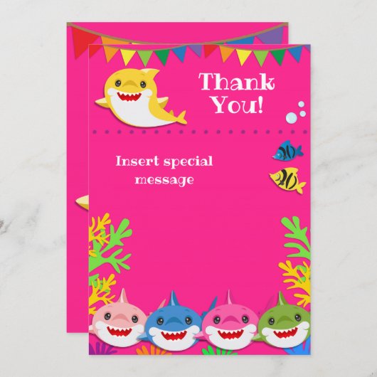 シャークズピンク誕生日サンキュー サンキューカード (正面/裏面)