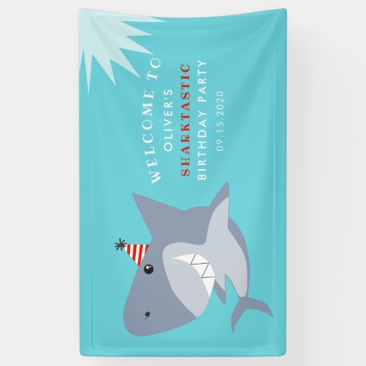 シャークタスティックシャークバースデーパーティーへようこそ 横断幕 (縦)
