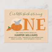 シャークターニングワンパンプキンファースト誕生日 インビテーションポストカード (正面)