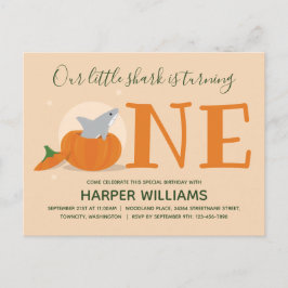 シャークターニングワンパンプキンファースト誕生日 インビテーションポストカード