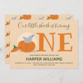 シャークターニングワンパンプキンファースト誕生日 招待状 (正面/裏面)