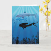シャークダイビングスキューバダイバー カード (黄色い花)